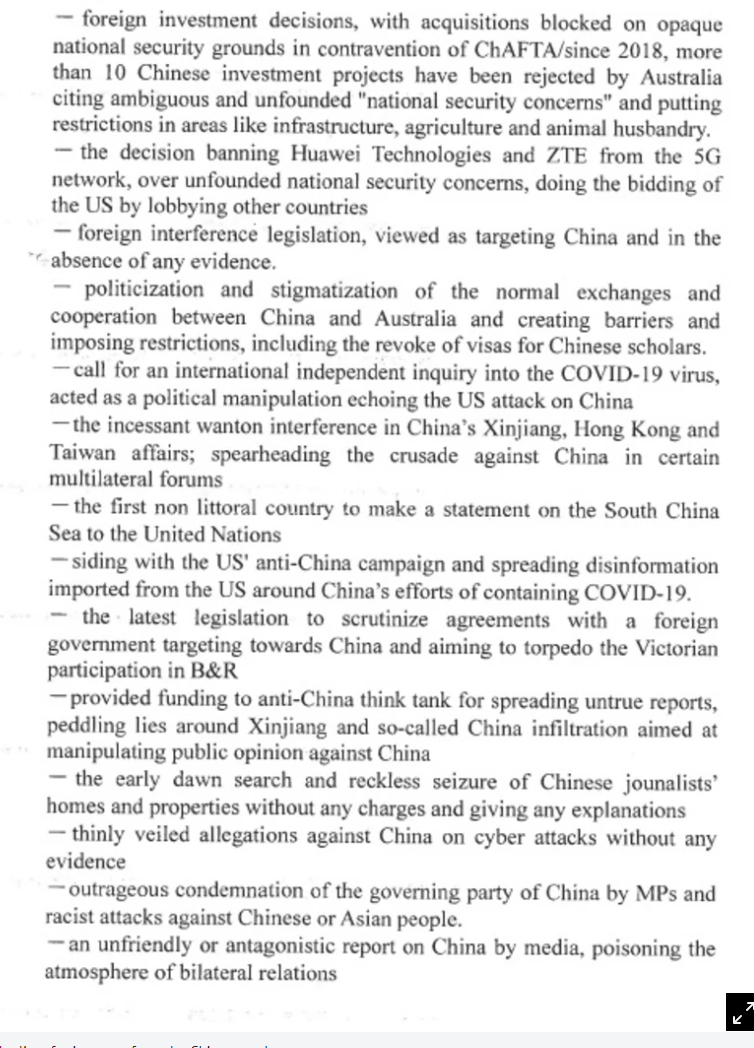 「中国就是敌人!」中国对澳洲到底哪里不满?官方公布14条清单