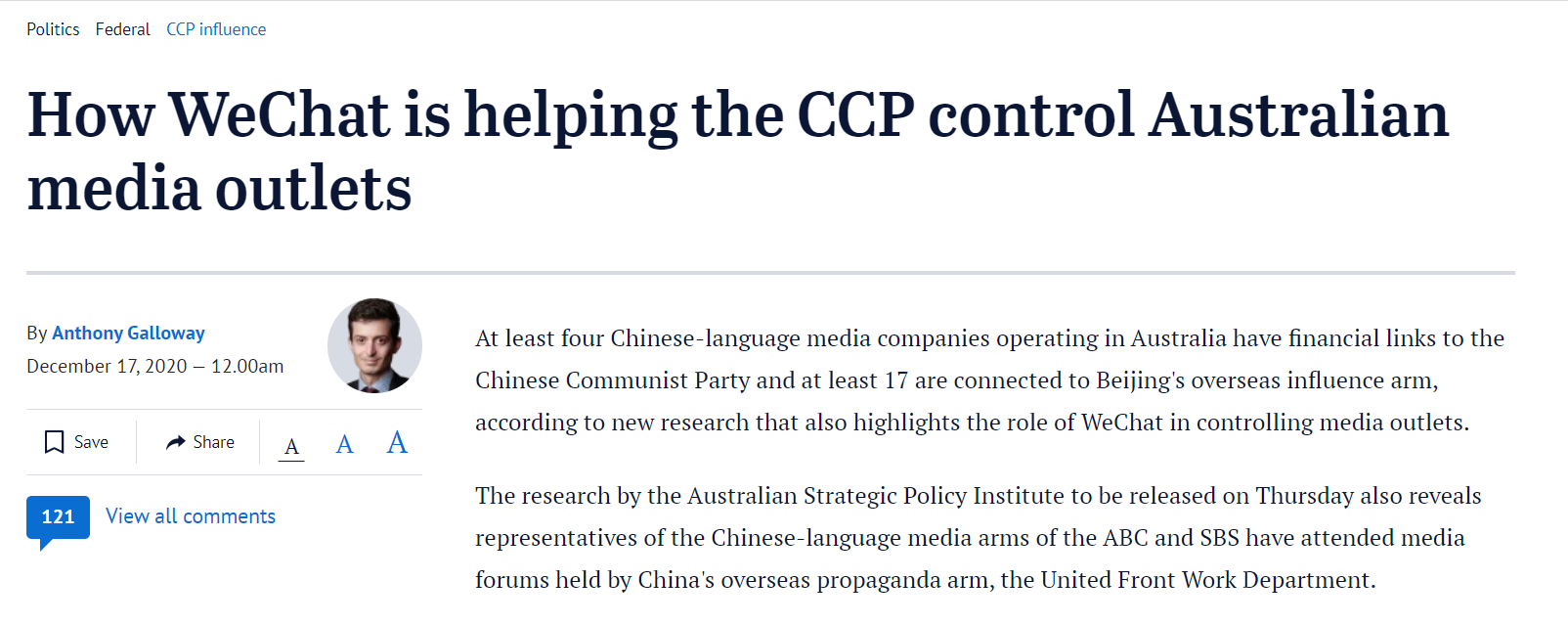 澳洲战略研究所发布最新报告:中共是如何通过微信渗透澳洲的?