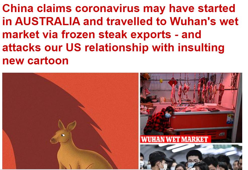 《环球时报》称新冠病毒或来自澳洲! 病毒或是通过冷链食品被进口到武汉