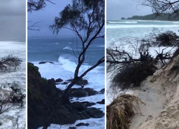Byron Bay的地标性海滩遭到暴雨侵袭,一夜之间被巨浪淹没