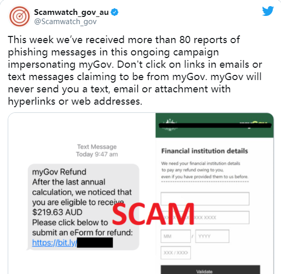 澳洲诈骗新手法又来了!这条myGov短信千万别点开