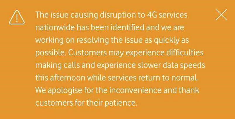 【快讯】Vodafone服务中断,电话打不通,网络用不了